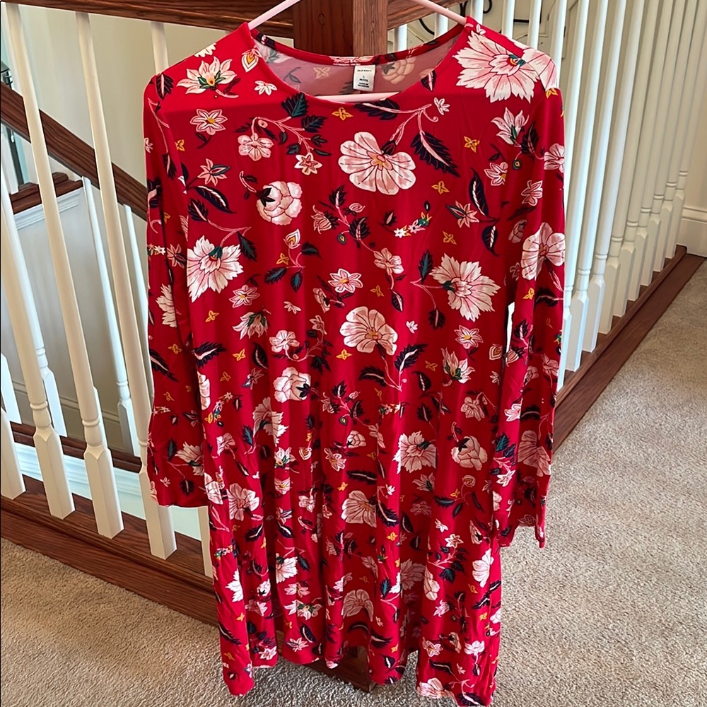 Old Navy Red Floral Long Sleeve Dress